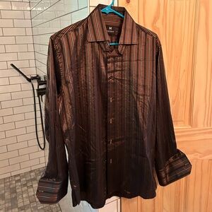 Marcello Sport Men’s Retro Dress Shirt Brown Medium
